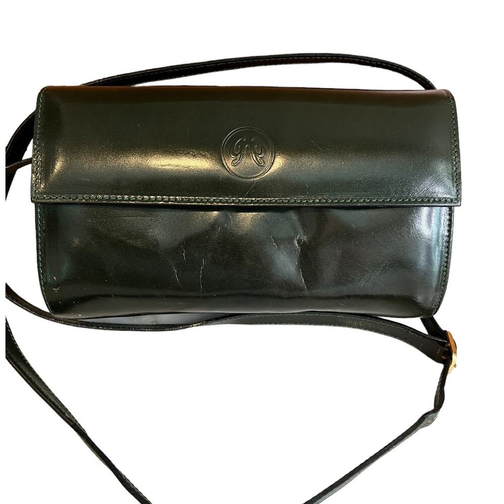 Vintage Y2K Ginnie Johansen Dallas Leather Barrel Bag Dark Hunter Green